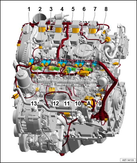 2019年款后奥迪a6l车型4缸汽油发动机元件位置图解说明
