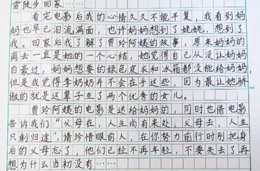 小学生《你好,李焕英》观后感,字迹堪比印刷体!