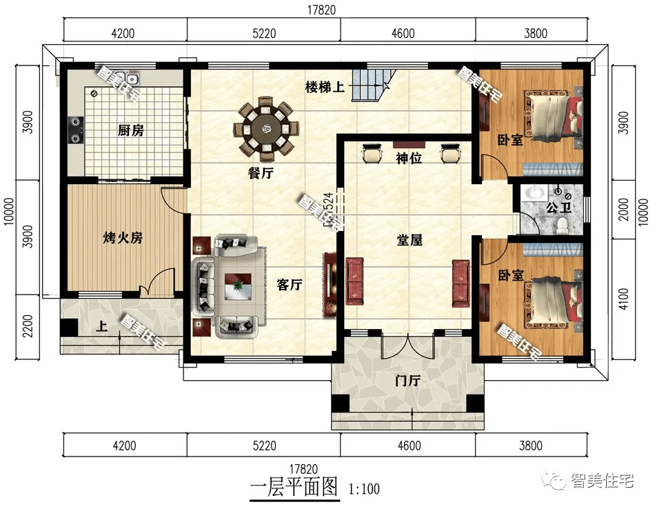 17.82×10米农村别墅,带堂屋和烤火房,这样建房很长脸