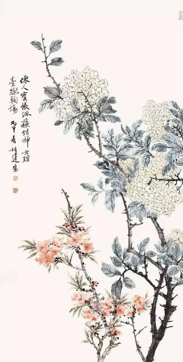 意境雅逸,线条简约流畅的花鸟画_赵培莲