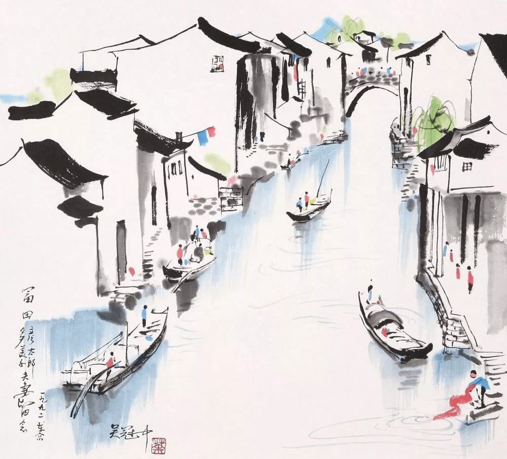 吴冠中笔下的江南,用寥寥几笔便抓住了那"神韵",整个画面大量的留白