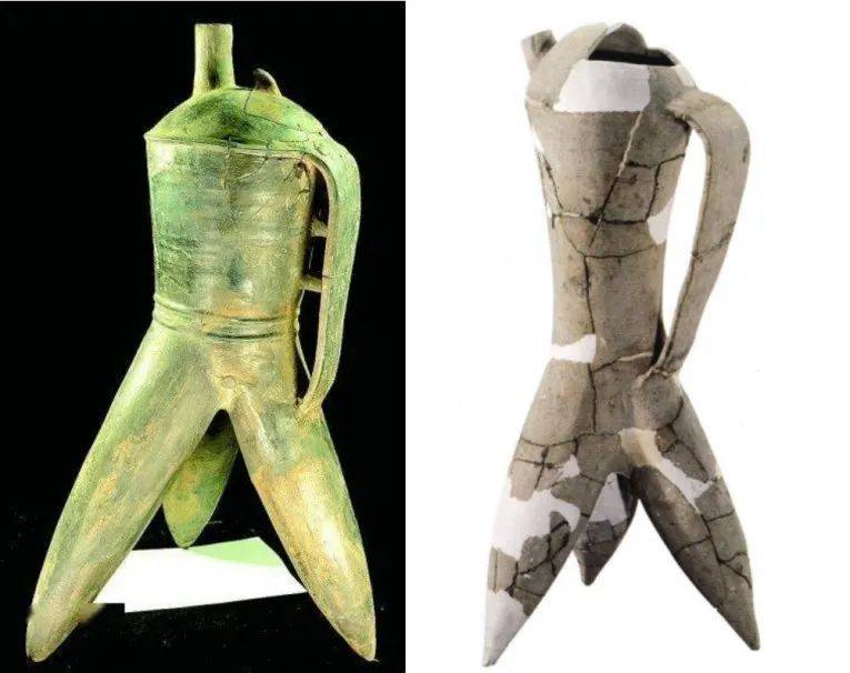 61 二里头遗址出土的陶盉(左);三星堆遗址出土的陶盉(右)除了二里头