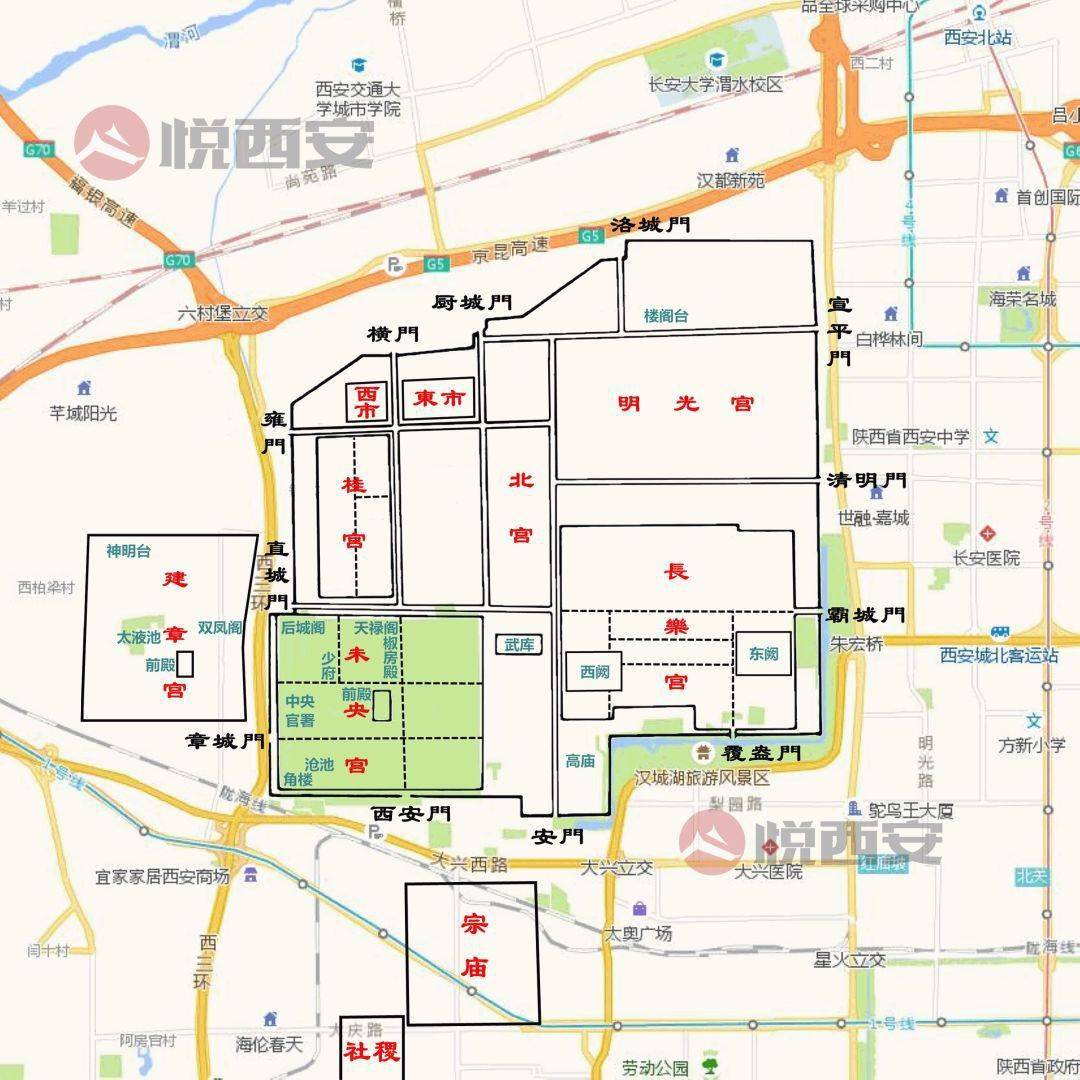 漢長安城各宮殿佈局圖 製圖悅西安