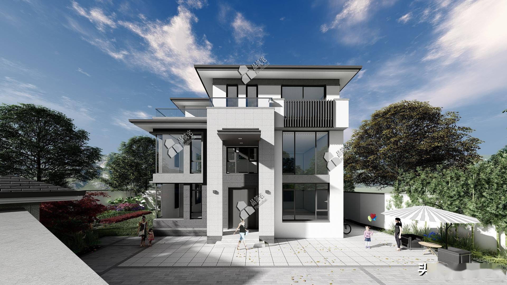 同样的造型,不同外立面的材质,色彩,呈现的效果很不一样.