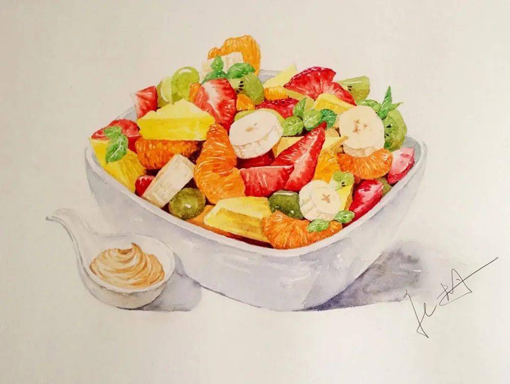 水果沙拉28×46cm纸本水彩2017铜锅小面28×46cm纸本水彩2017松茸28