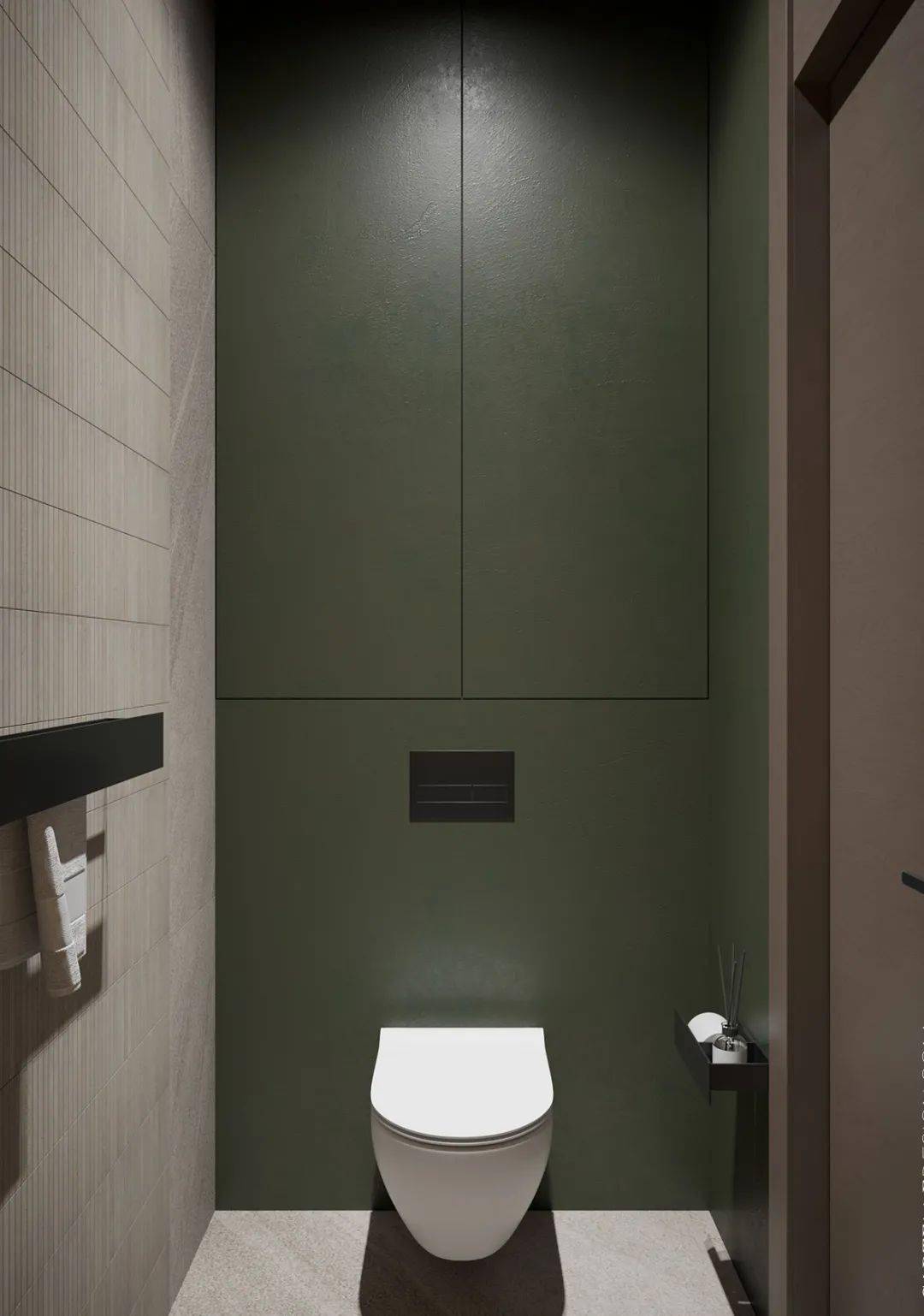 卫生间保持着清爽的视野,肤感板材与木饰面相互配合,清晰的