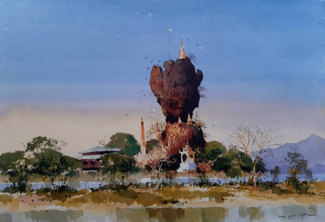 缅甸水彩画家myoewinaung作品欣赏小僧侣