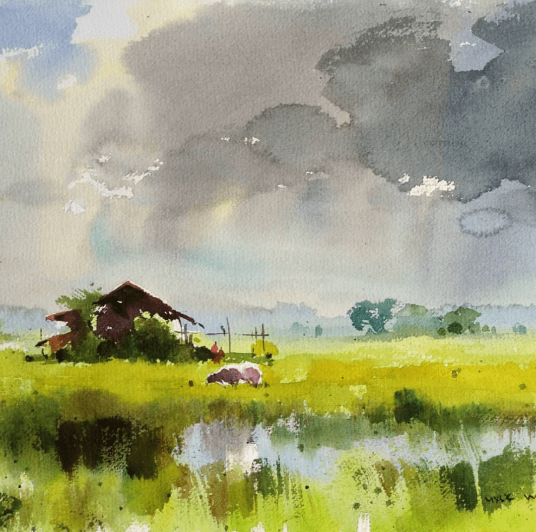 缅甸水彩画家myoewinaung作品欣赏