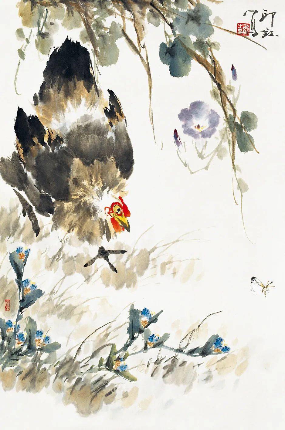 萧朗画鸡雄鸡赳赳母鸡柔柔