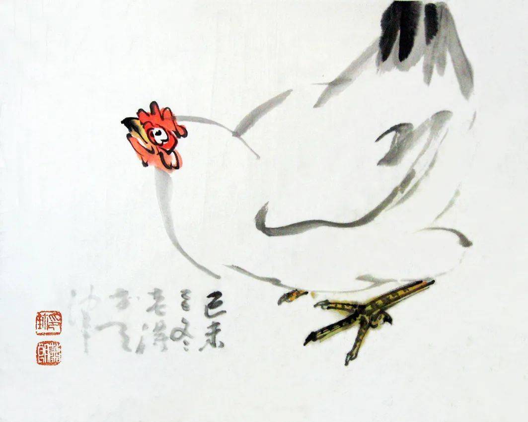 萧朗画鸡雄鸡赳赳母鸡柔柔