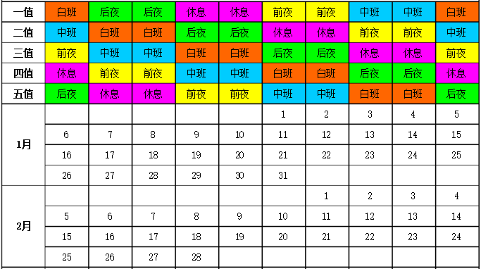 倒班排班表格模板图片