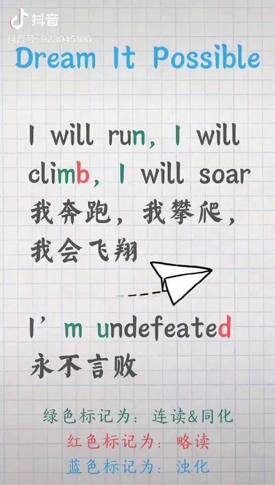英文歌 dream it possible 学一句励志歌曲,永不言败