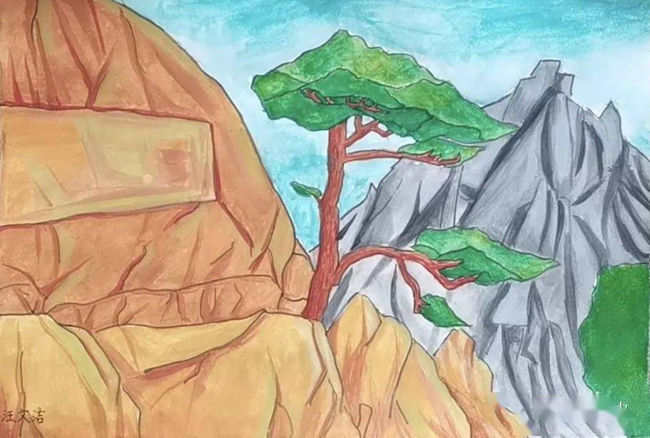 黄山奇石绘画儿童画图片