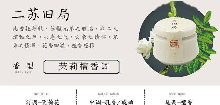 二苏旧局源于 《燕居香语》作者陈云君的香方，托苏轼、苏辙兄弟之名，取二人儒雅之风， 是苏东坡z爱的香