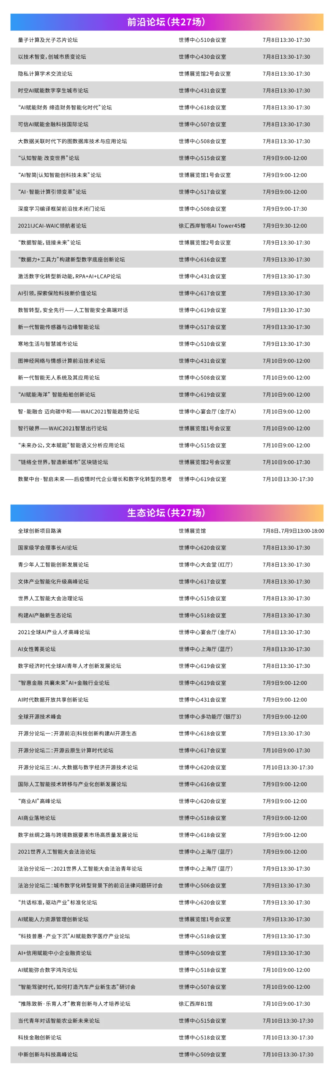 线下|2021世界人工智能大会活动日程安排公布