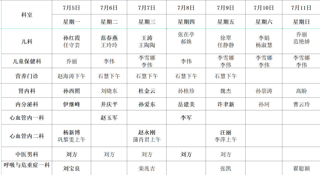 科室排班表模板图片