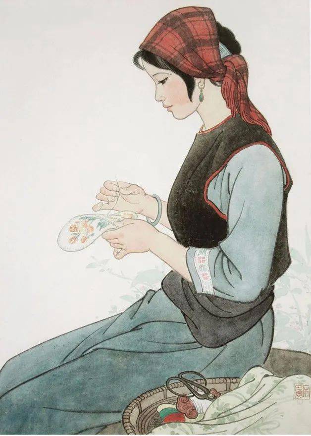 宋忠元:画笔下神态安详温文,宛若置身于世外无尘世界的江南女子