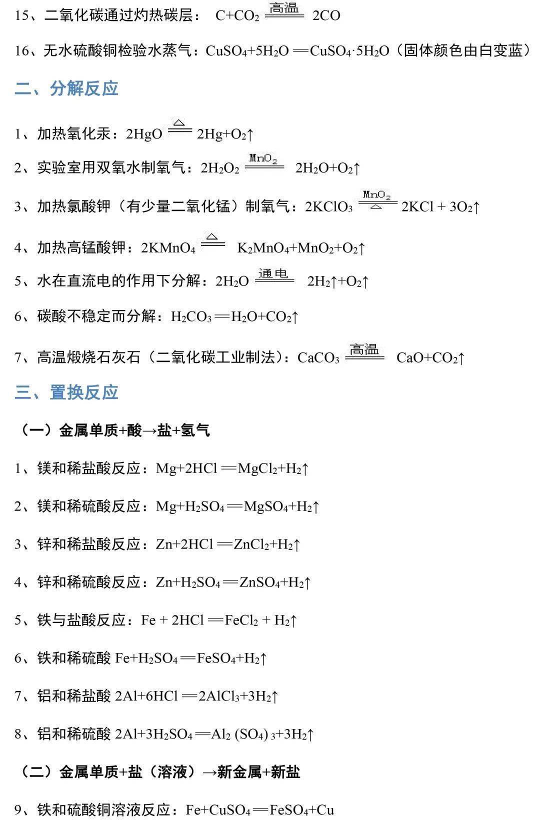 资深老教师熬夜整理 初中化学全部化学式及方程式大全 初三