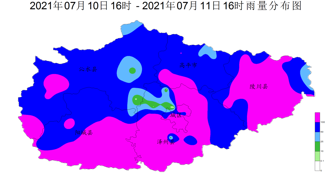 各县(市,区)雨量分布图我市出现大暴雨天气7月10日16时—7月11日16时