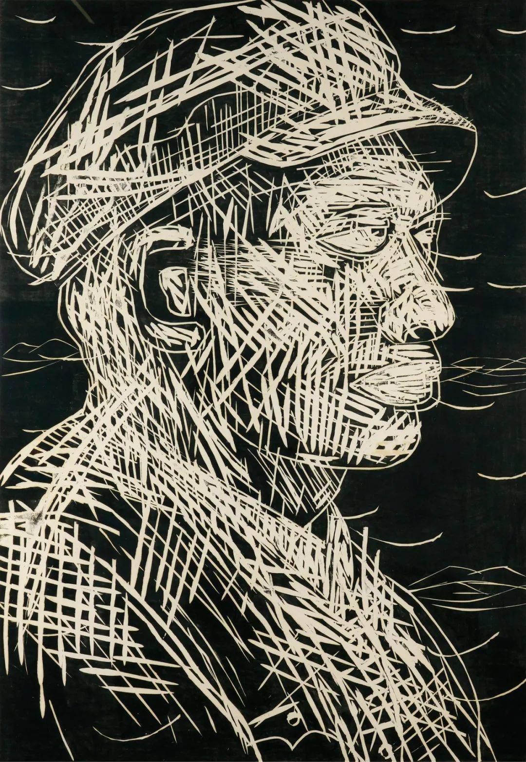 很多时候夸张和变形成为了他作品的代表性图式,他的版画也是另辟蹊径