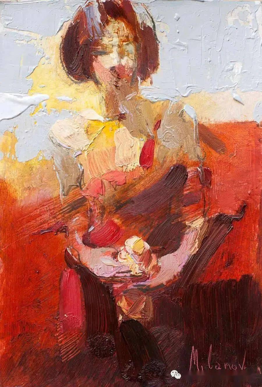 塞尔维亚画家斯托扬油画中女子或站或坐眼波流转拨撩人心