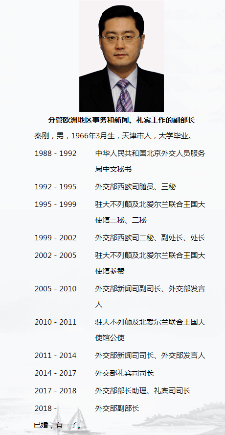 公使;新闻司副司长,司长,也曾是任职时间最长的外交部发言人;还曾担任