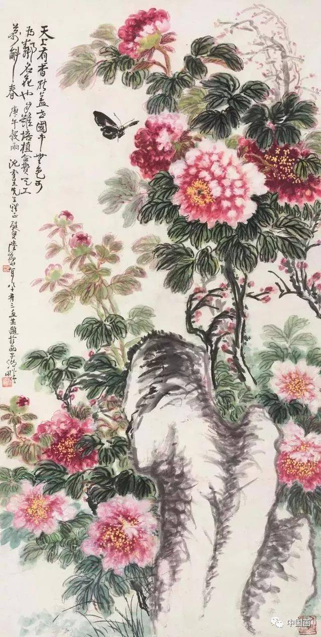 书画欣赏陆抑非画牡丹铁骨朱颜国色天香