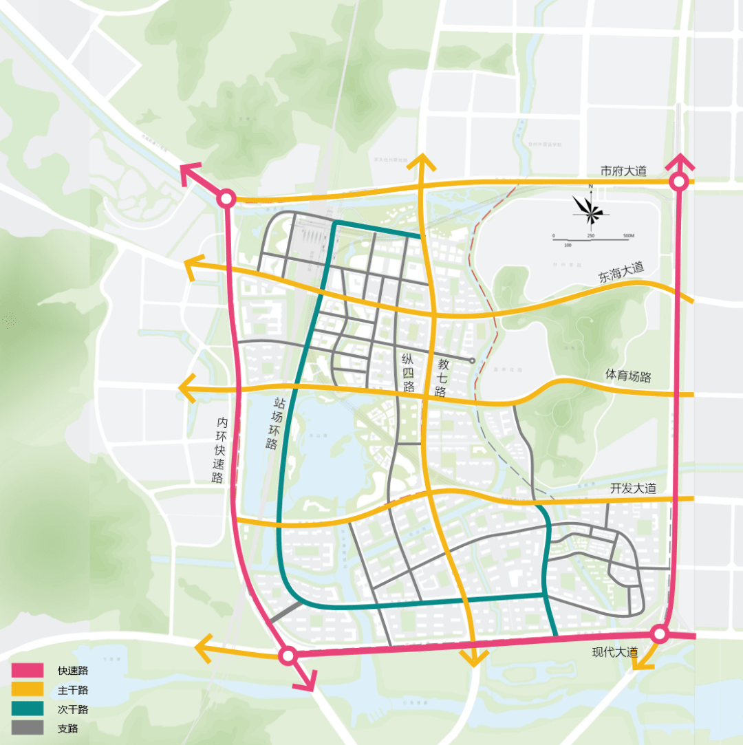 西面为内环快速路,南面是一江山大道,北面是市府大道,等到台州大道