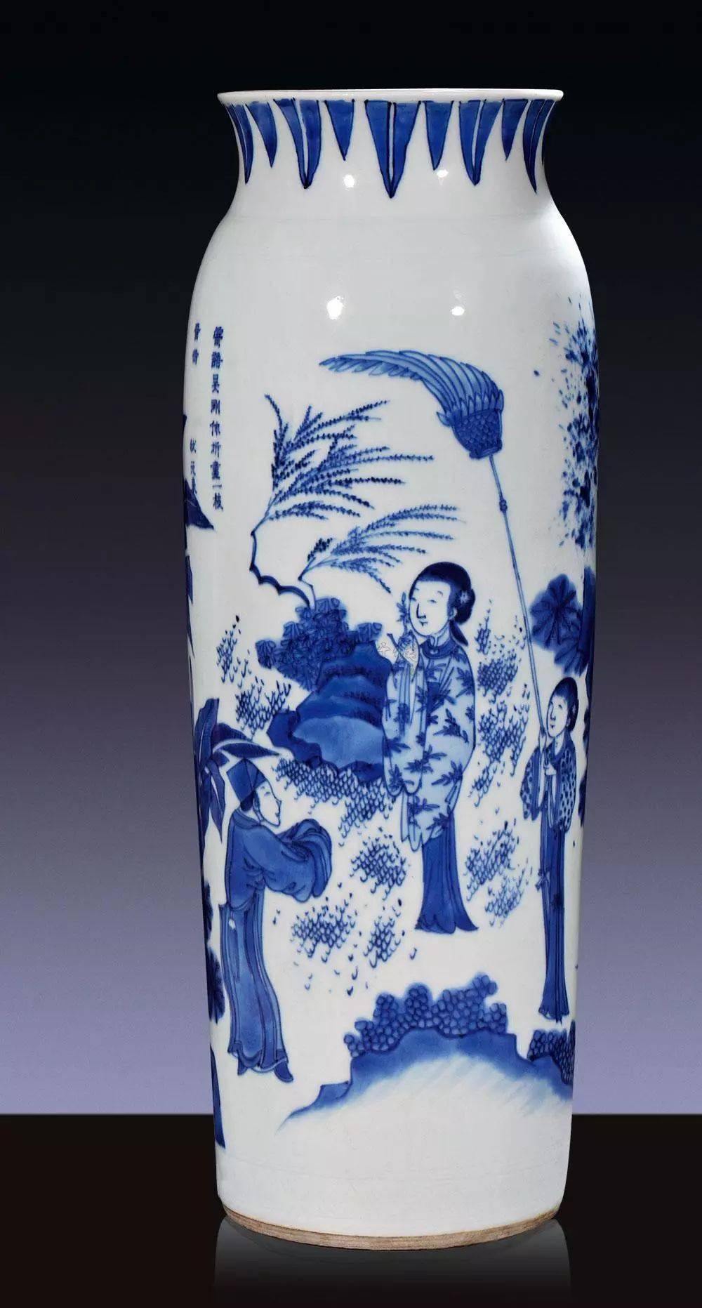 明崇祯 青花西厢记人物故事图筒