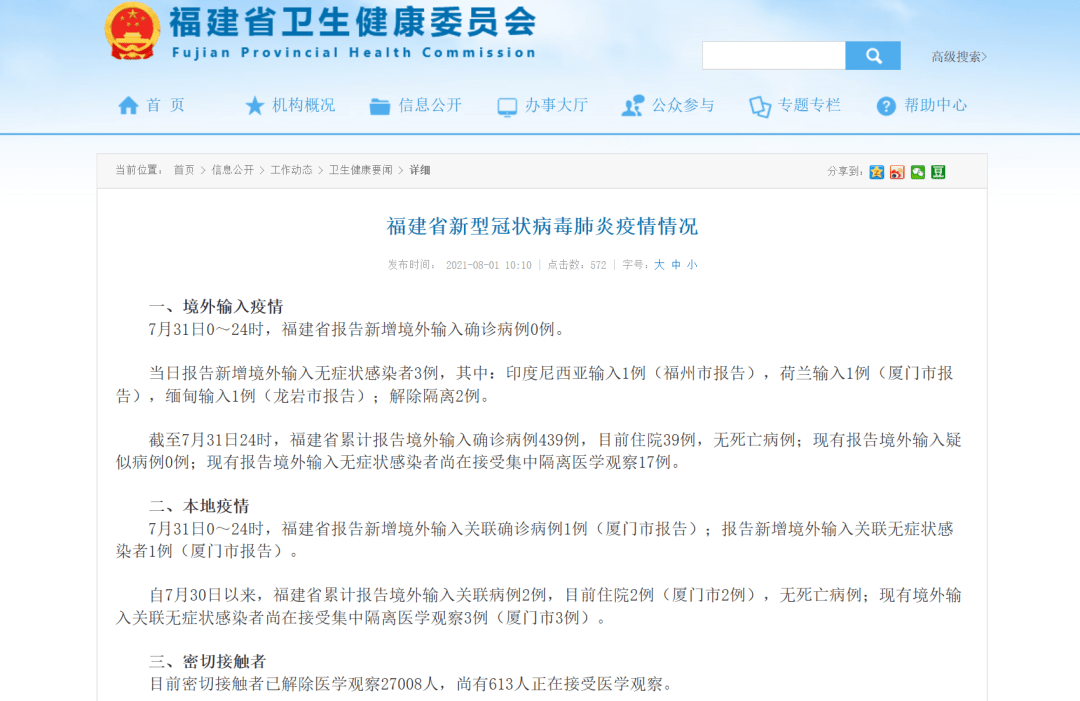 福建省新型冠状病毒肺炎疫情情况_报告