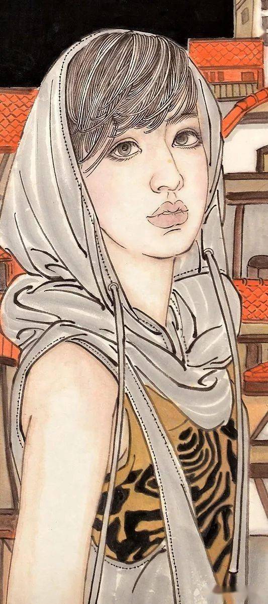 张艺的工笔人物,设色高雅,笔墨细腻