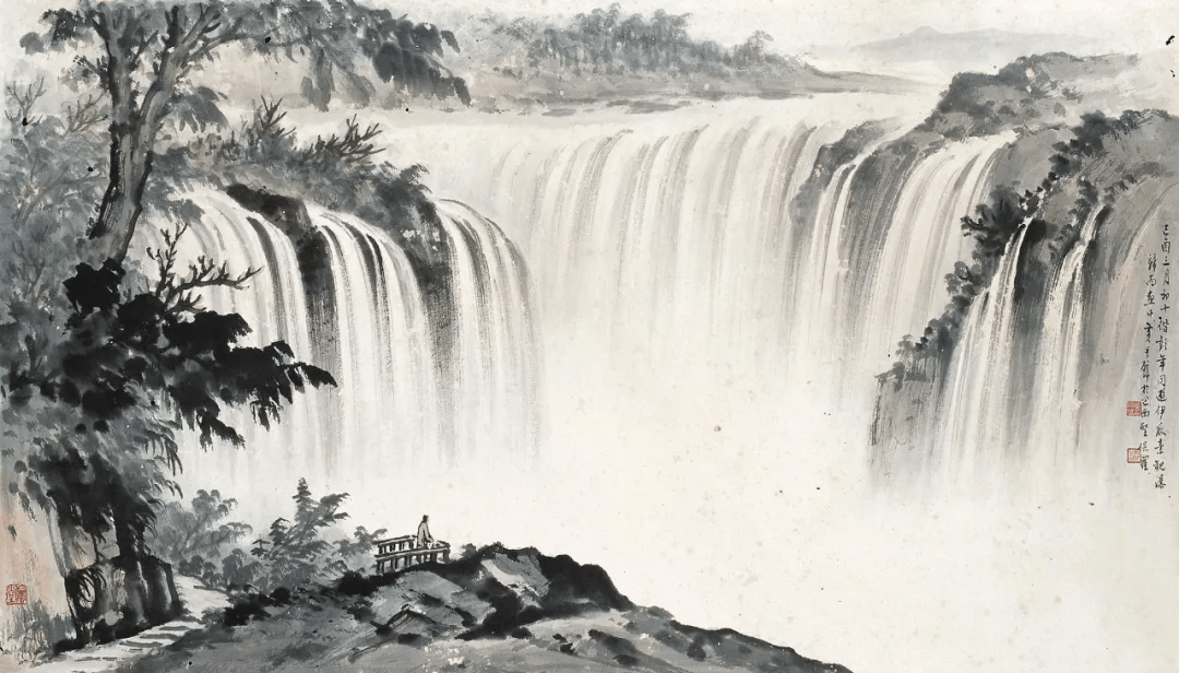 黄君璧画云水瀑布,气势惊人