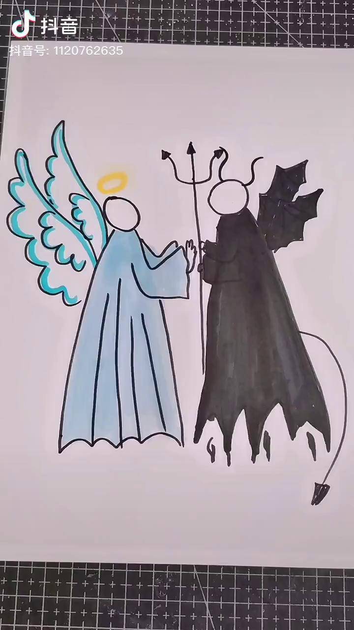 天使与恶魔怎么画简单图片