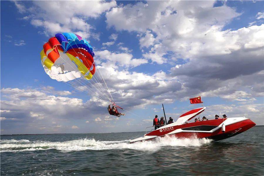 一飞冲天红碱淖水上拖拉伞带你感受空中翱翔的自由与心跳