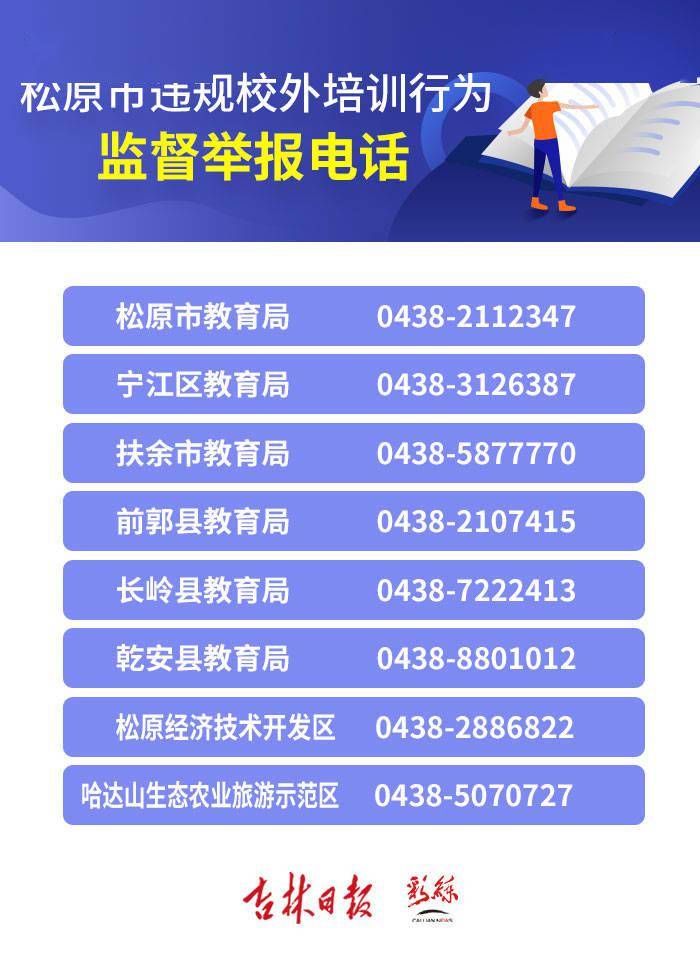 机构|松原市公布违规校外培训行为监督举报电话