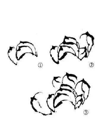 三筆畫成勺形花瓣,謂之復勾.