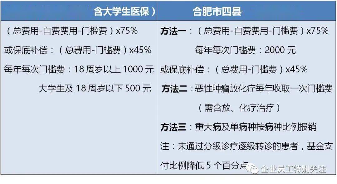 合肥市本级居民医保(含大学生医保)与合肥市四县一市居民医保报销比例