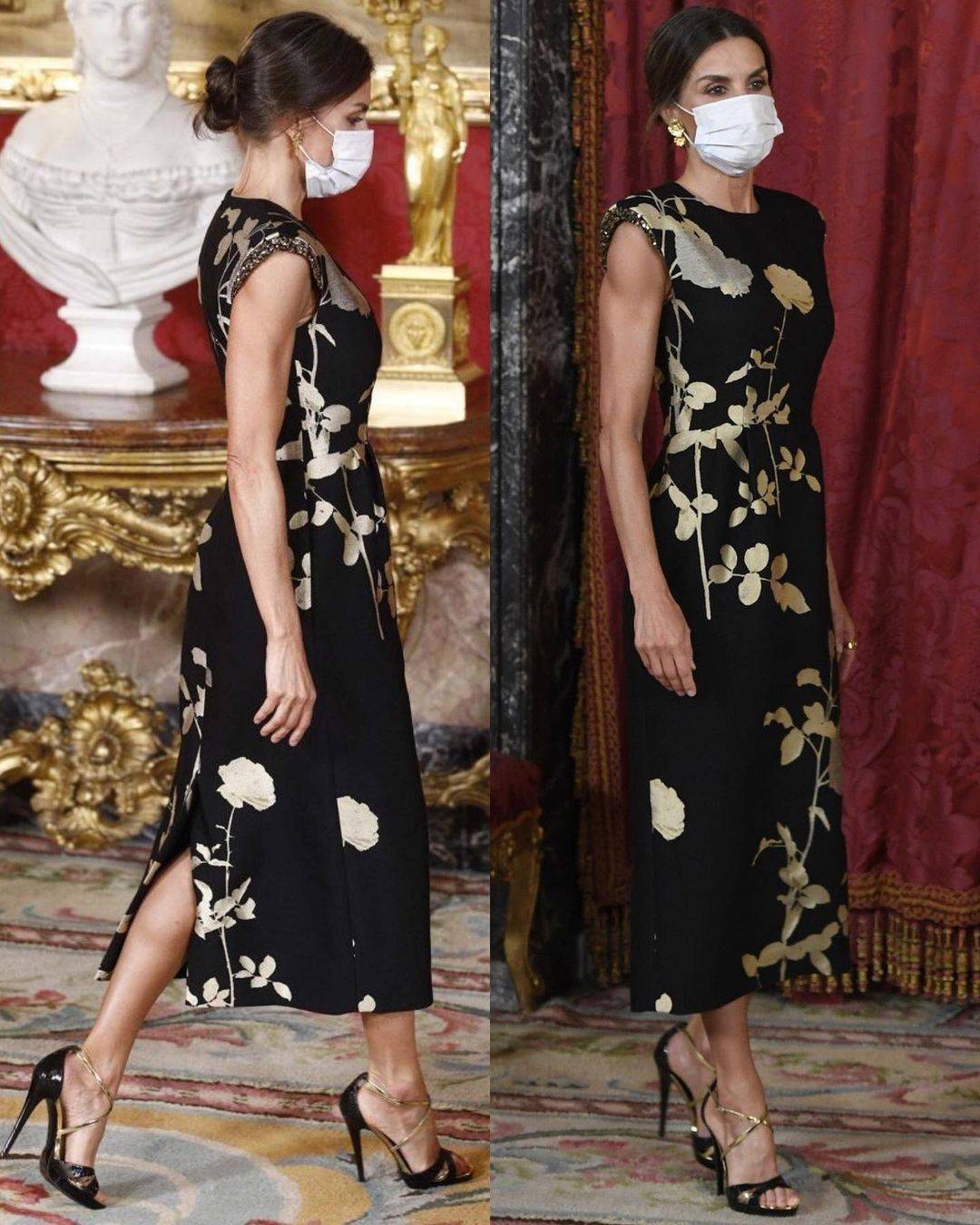 48岁西班牙王后惊艳回归穿木耳边黑裙精致又性感小腿肌肉抢镜