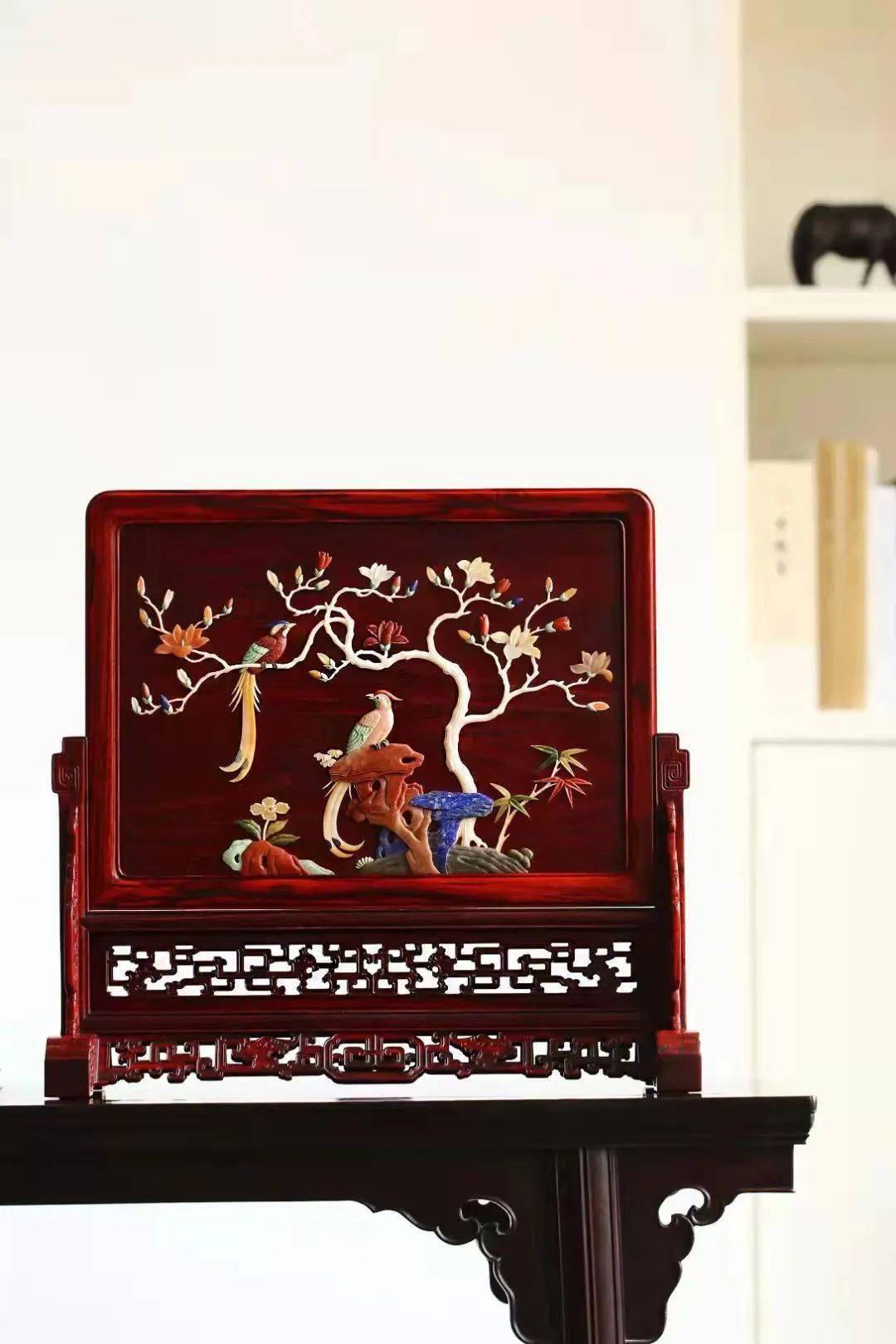 圆角柜小叶紫檀 仙鹤祝寿 百宝嵌首饰盒楠木 描金挂屏小叶紫檀 凤呈祥