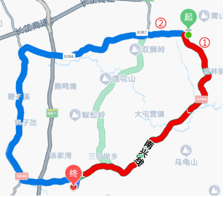 三,绕行路线:2号线:g354道善公路路口→g354宗师庙→s326花明楼→s326