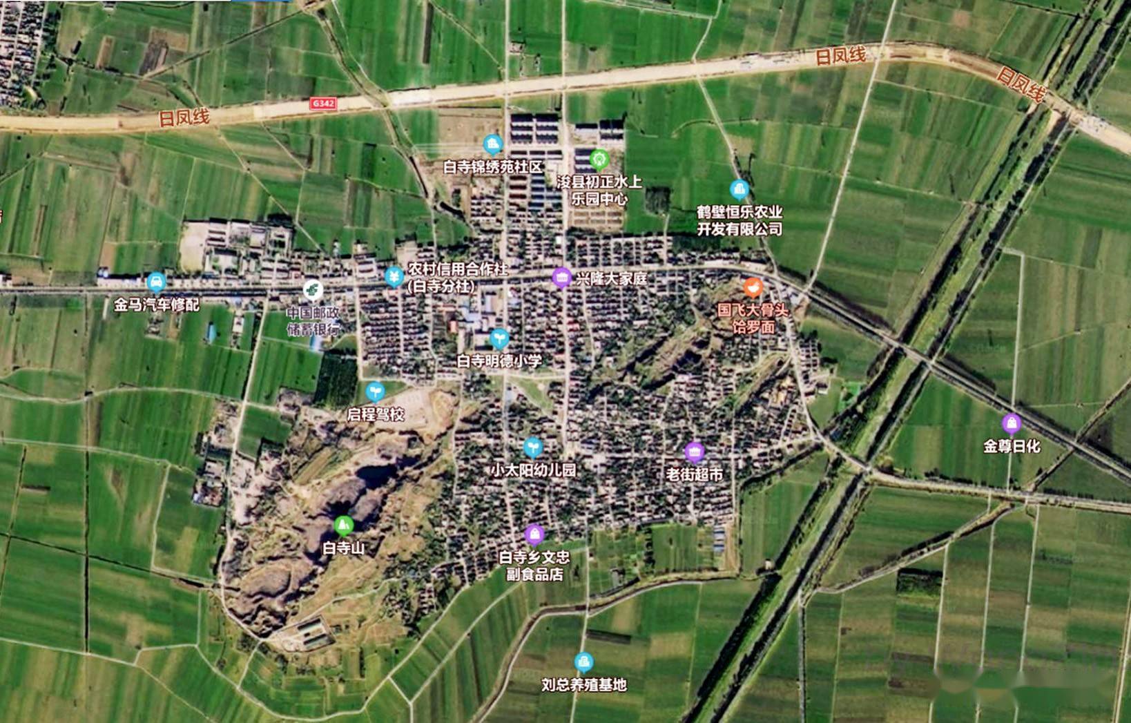 上面的卫星地图,显示了浚县县城与鹤壁之间同山,白寺山,象山和善化山