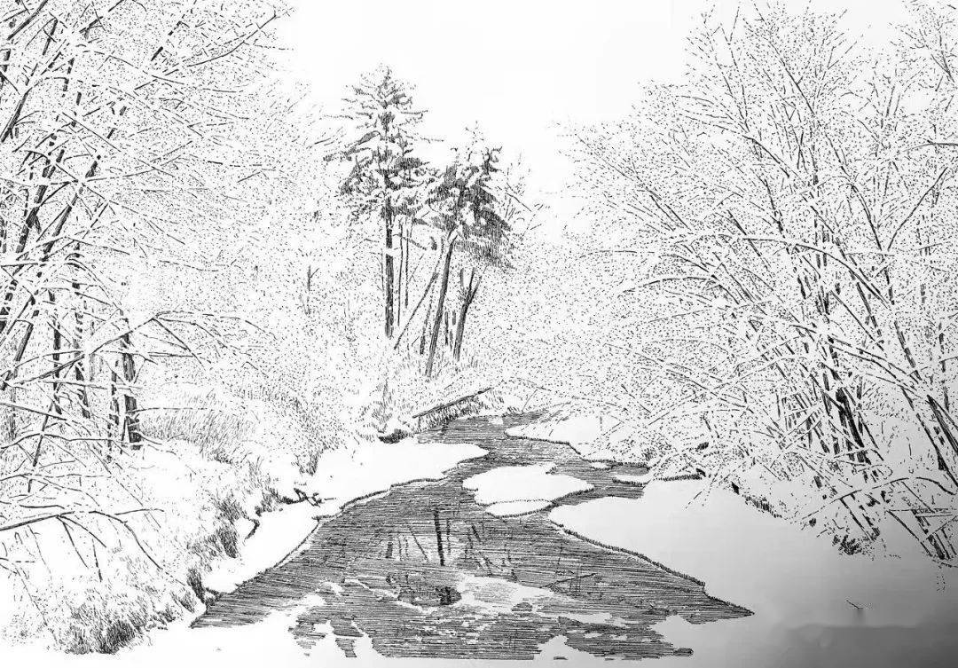 鋼筆,竟然能畫出來這樣的雪景!