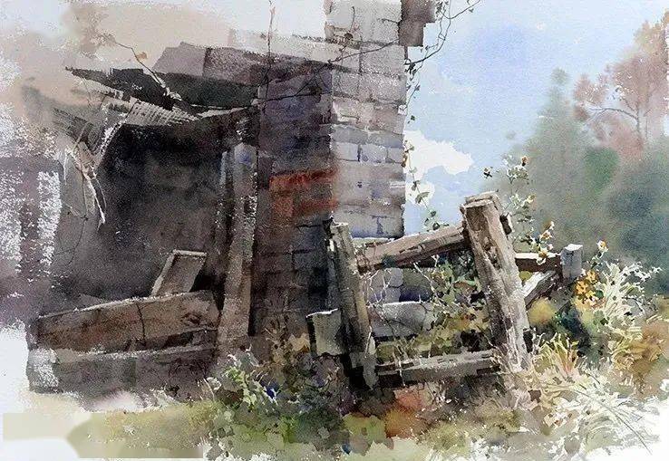 国内水彩画家吴昌文作品欣赏古镇篇三