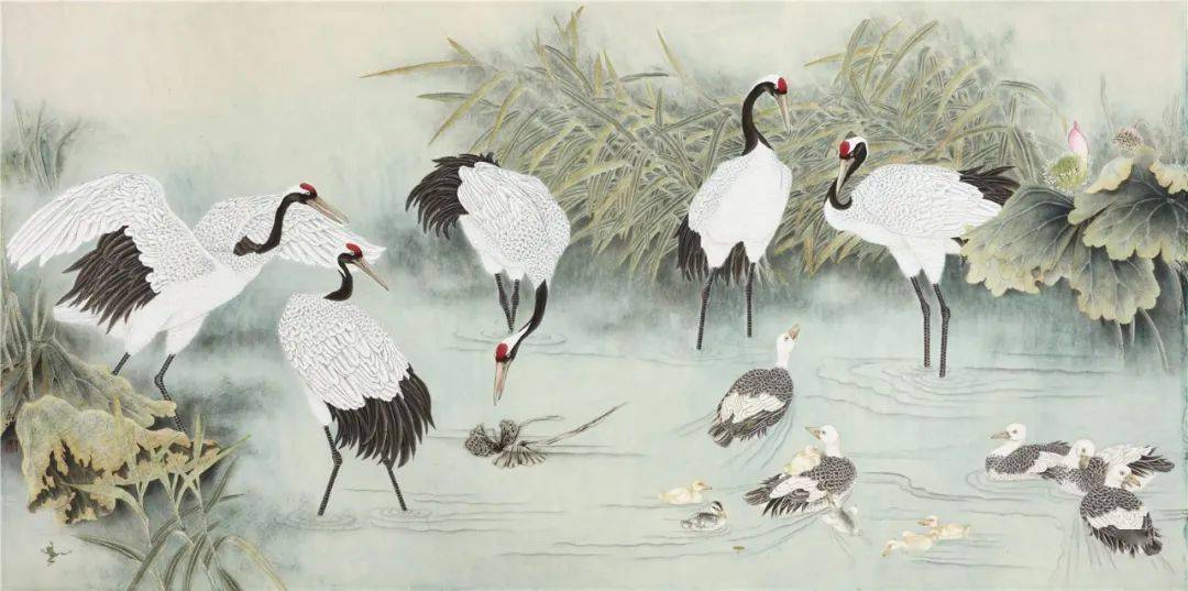 百鹤写真情,百米抒胸臆,百年颂党恩 《百鹤图》——惠永涛工笔画