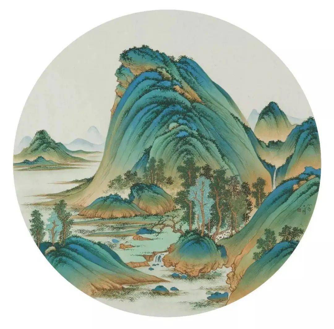 欣赏刘志明工笔重彩山水扇面12图清新俊逸华丽典雅