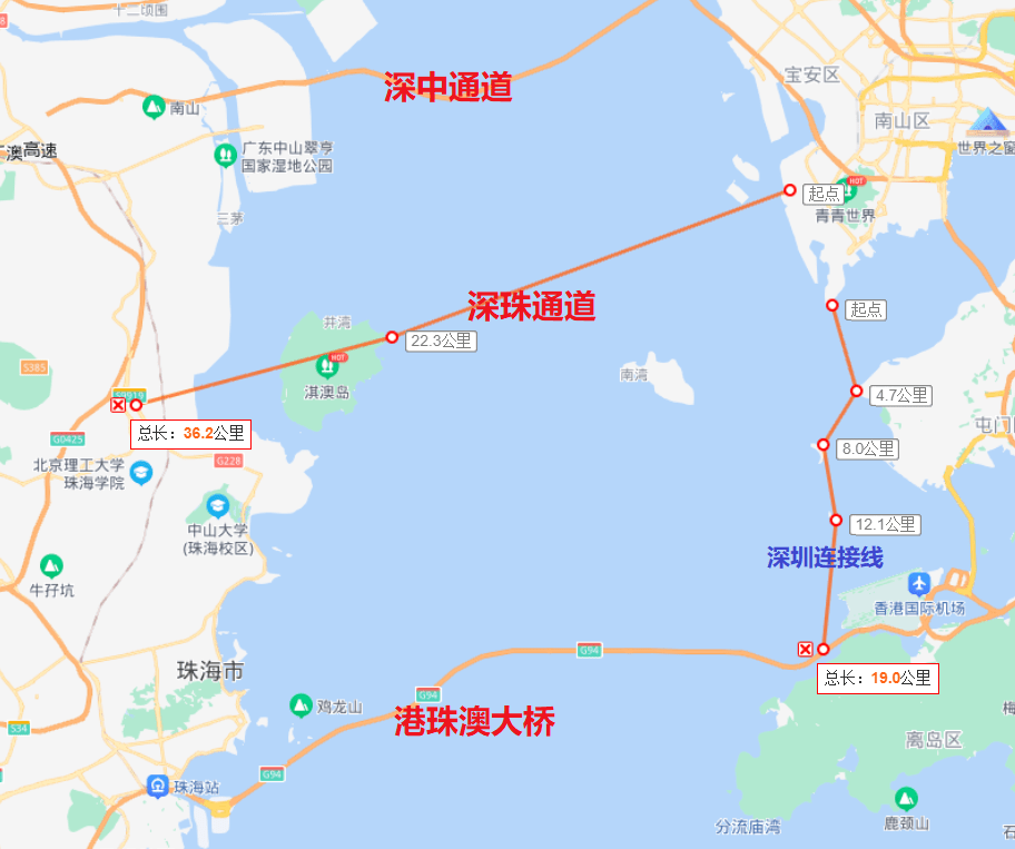 深珠通道可能的连接线示意图摊开地图看去,深圳仿佛越来越像是大湾区