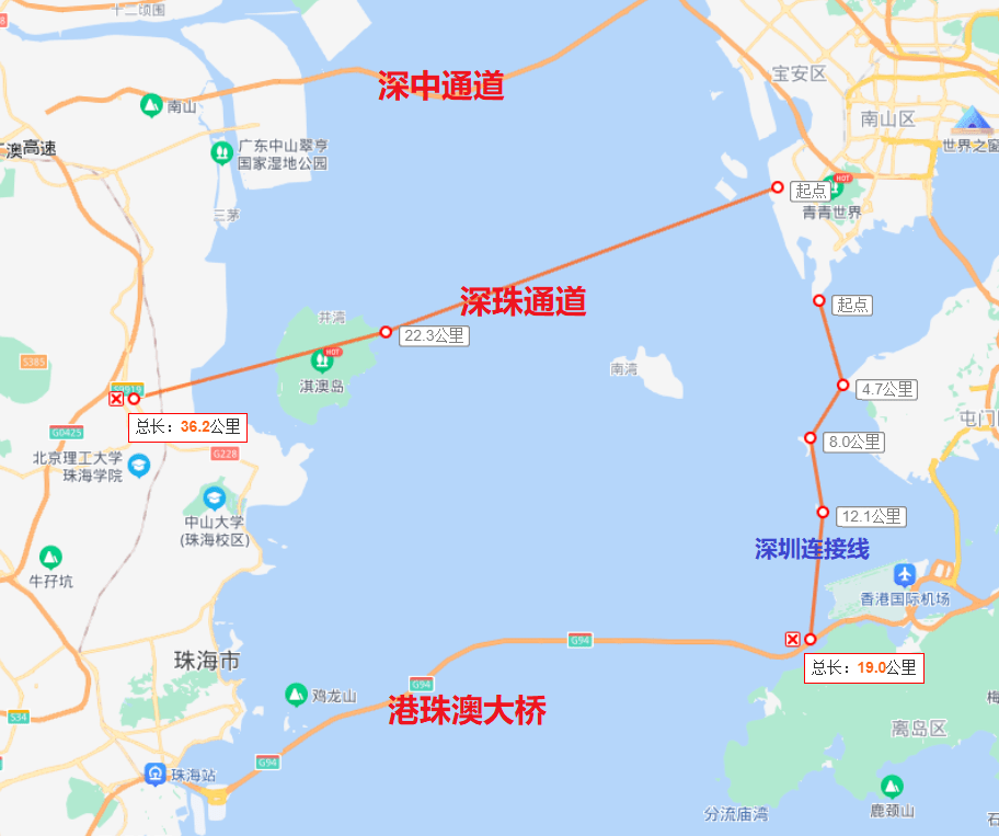 以及港珠澳大桥,深珠通道可能的连接线示意图摊开地图看去,深圳仿佛