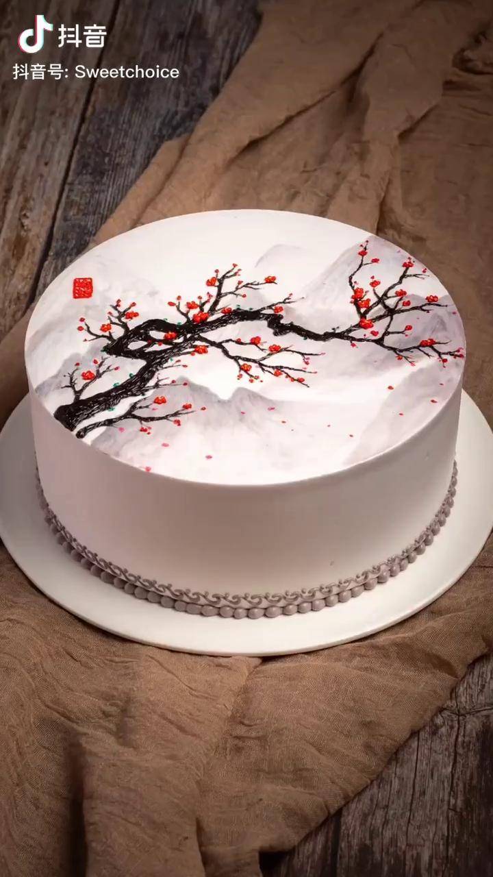 美到窒息中国风油画蛋糕一起感受手指在蛋糕上勾勒的线条美手绘蛋糕