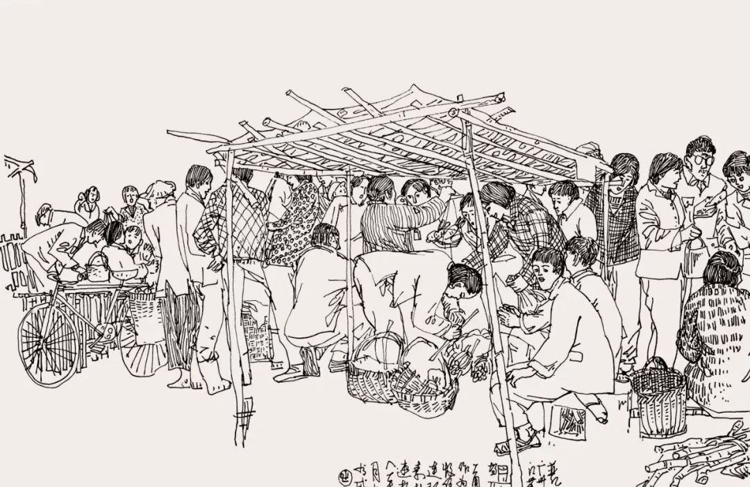 菜市场场景素描图片