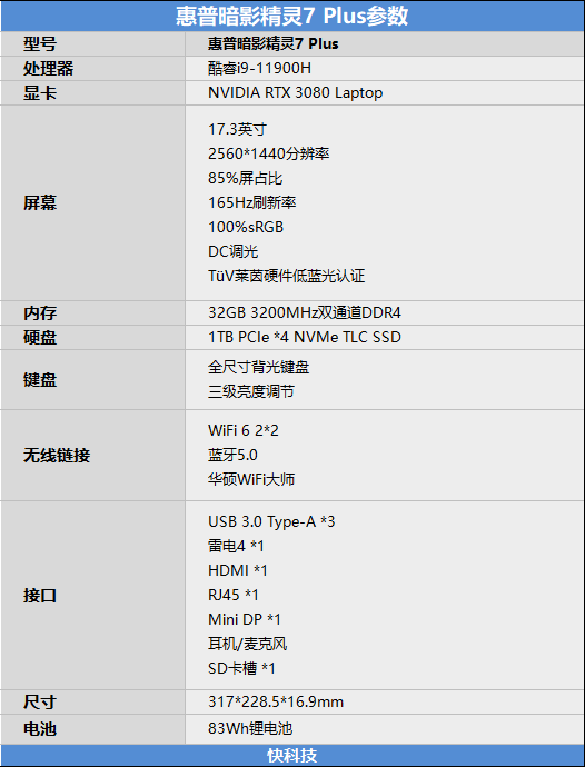 i911900h绝配rtx3080游戏本巅峰王者惠普暗影精灵7plus评测